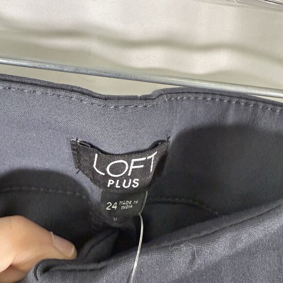 New Capri Pants LOFT 24 Plus Grey Button High Waist Cotton Blend Pocketless - Picture 6 of 11